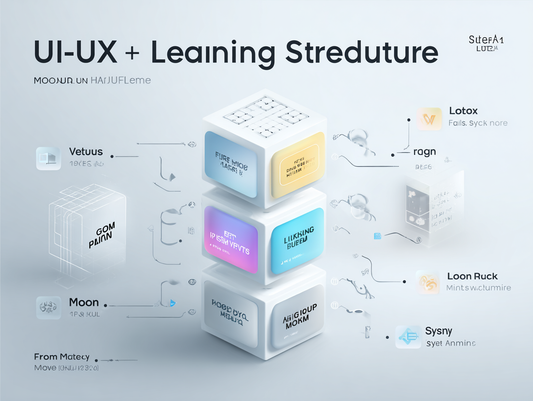 Diagram of UI-UX learning structure with colorful cubes on a light gray background
