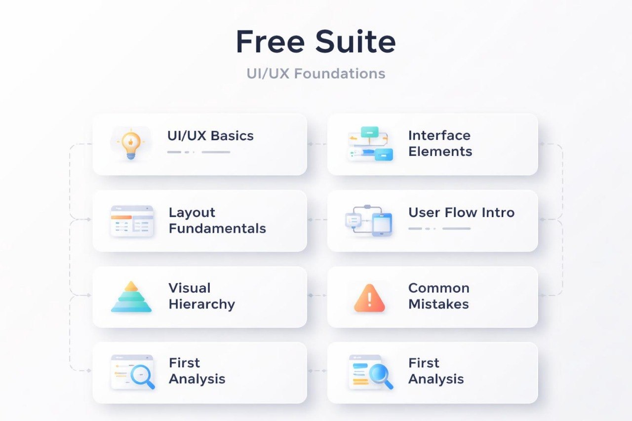 Free Suite UI/UX Foundations course outline on a white background