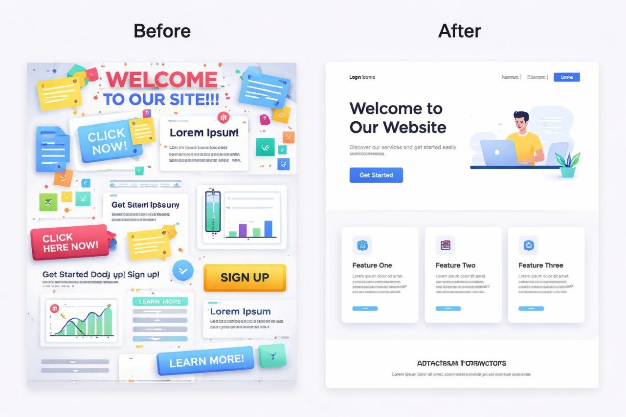 Before and after comparison of a website design layout.