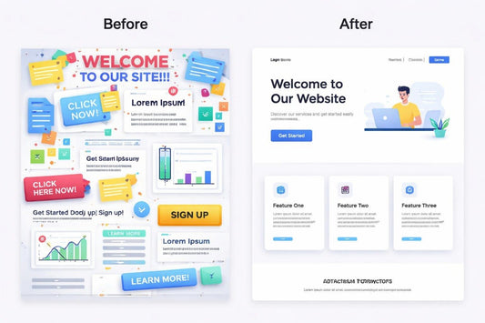 Before and after comparison of a website design layout.