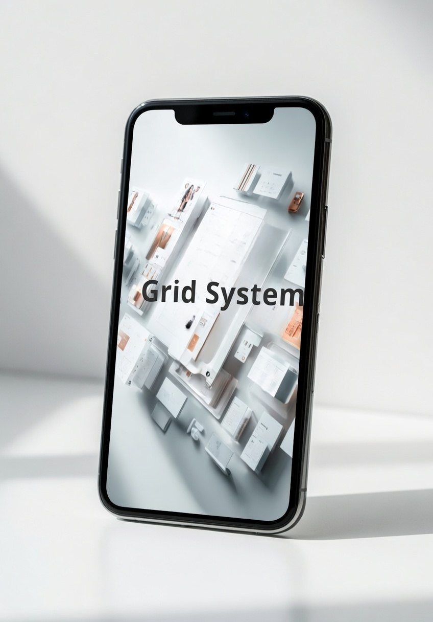 Phone displaying a grid system on a white background