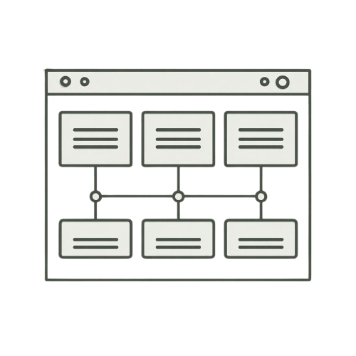 Illustration of a web page layout with multiple sections on a white background