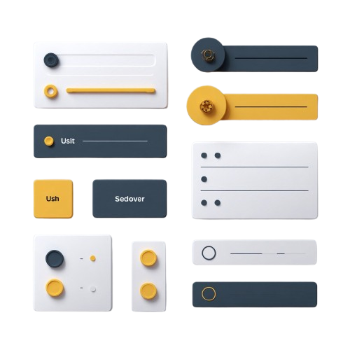 Set of various toggle switches and labels on a white background