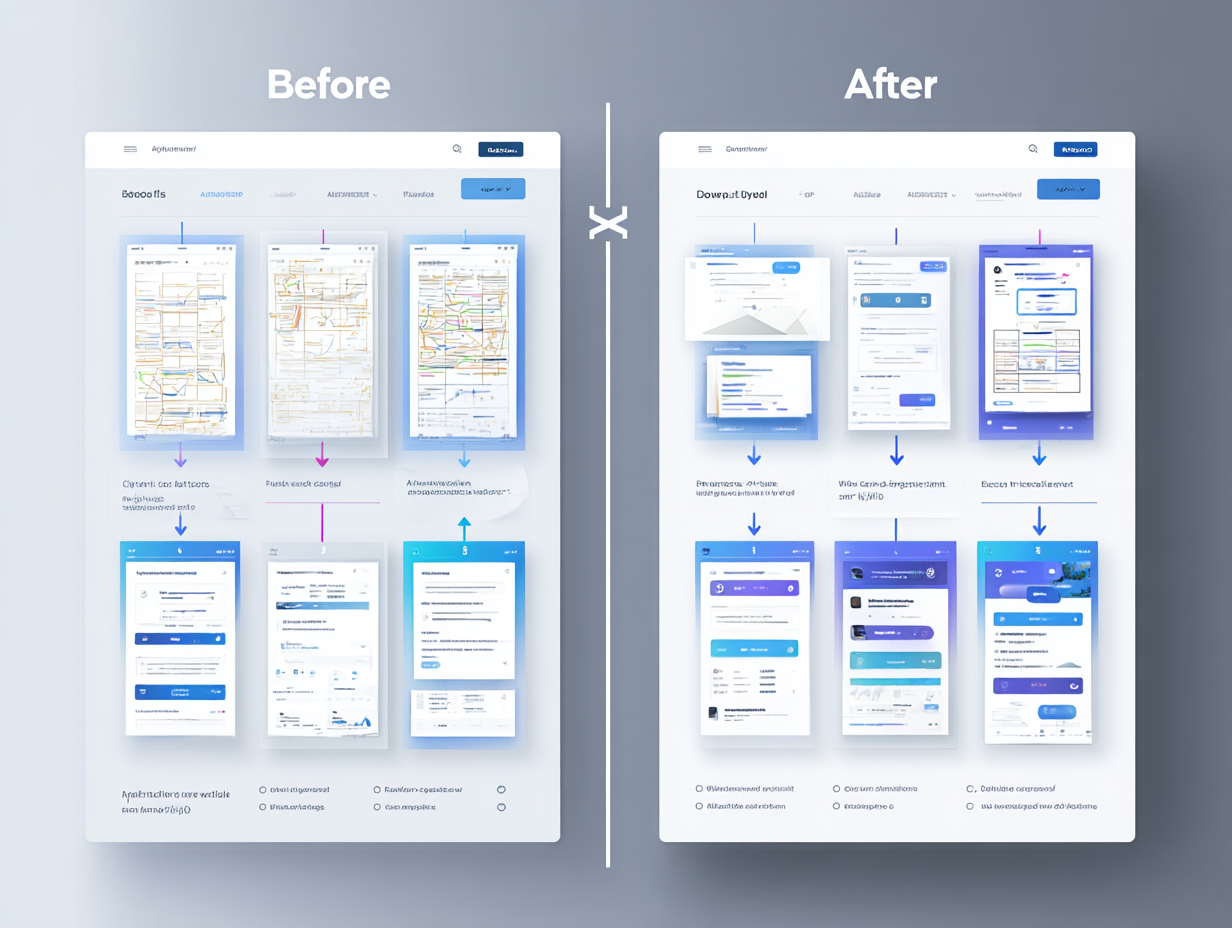 Before and after comparison of a user interface design on a gray background