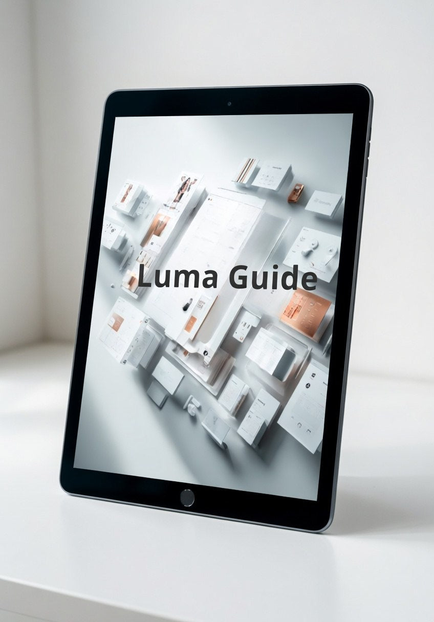 Tablet displaying the Luma Guide on a white surface