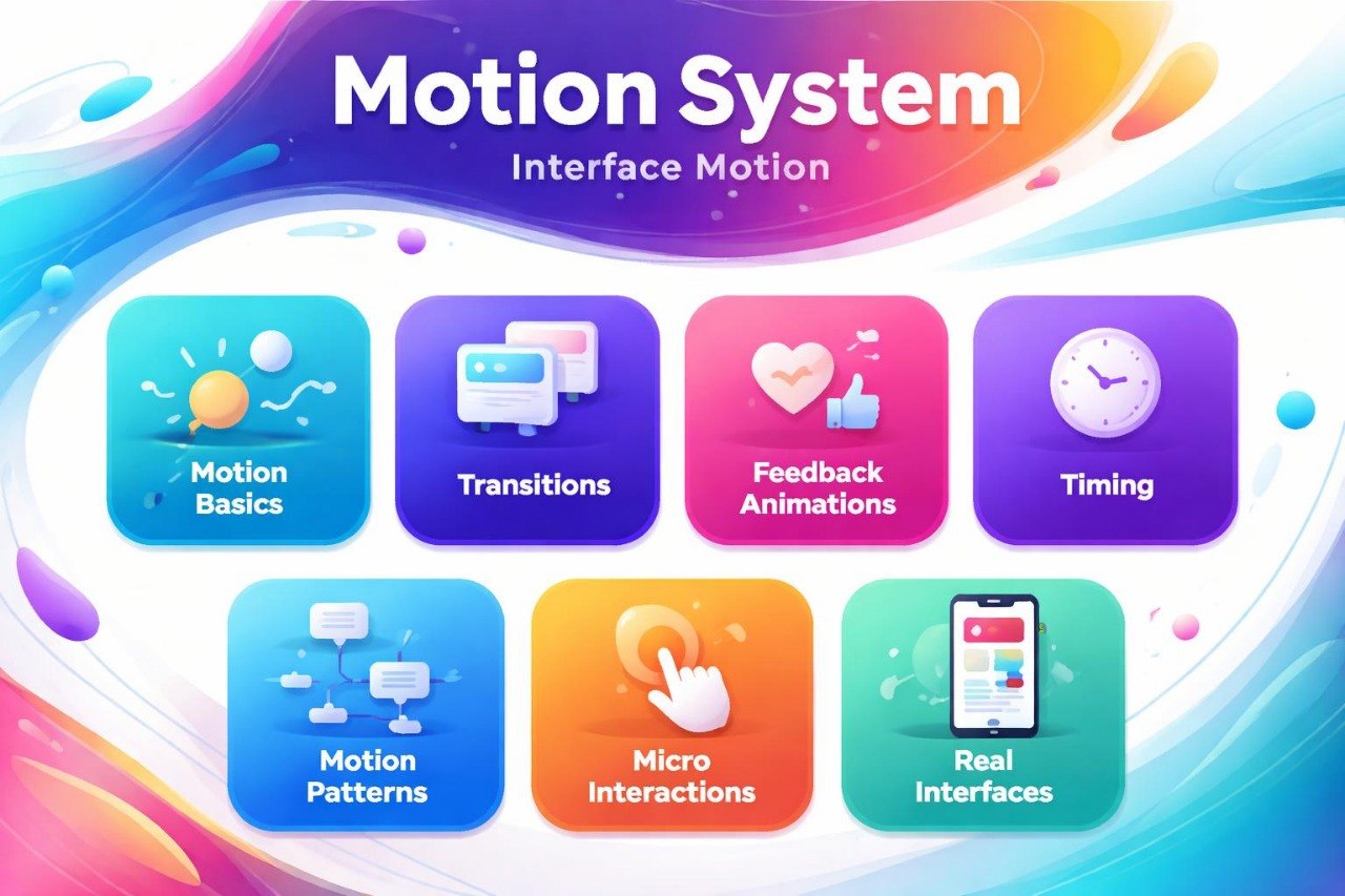 Colorful interface with icons labeled 'Motion System' and various motion-related categories.