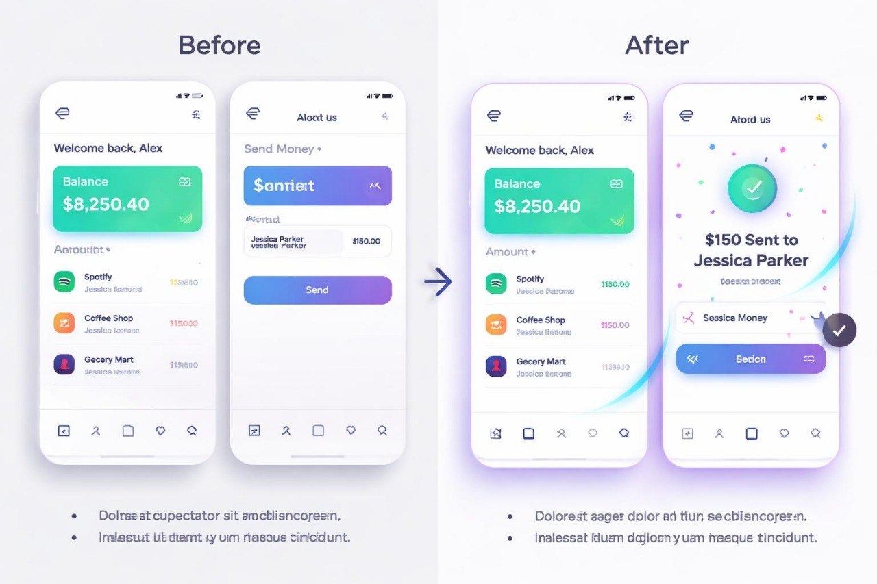 Before and after comparison of a mobile app interface update on two smartphone screens.