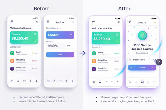 Before and after comparison of a mobile app interface update on two smartphone screens.