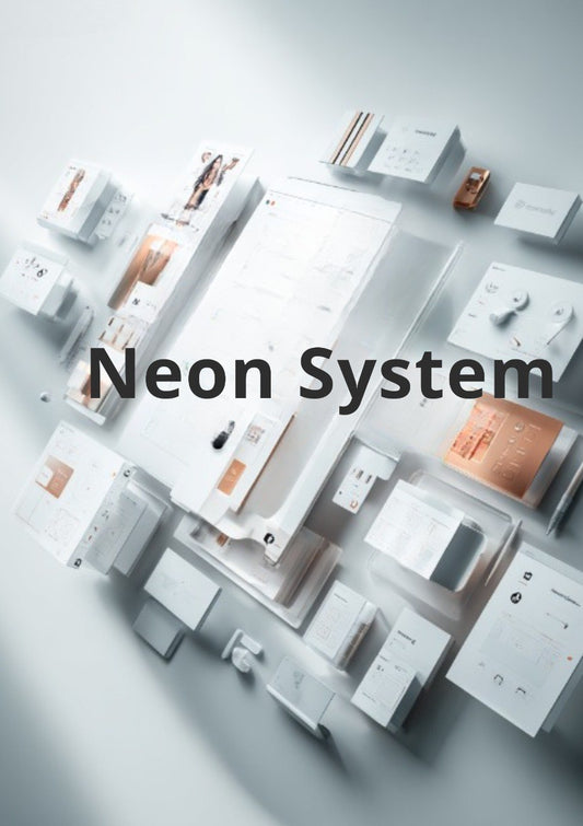 Neon System products arranged in a circular pattern on a light gray background