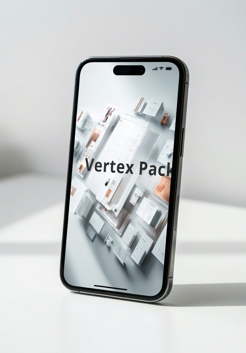 Phone displaying 'Vertex Pack' on a white background